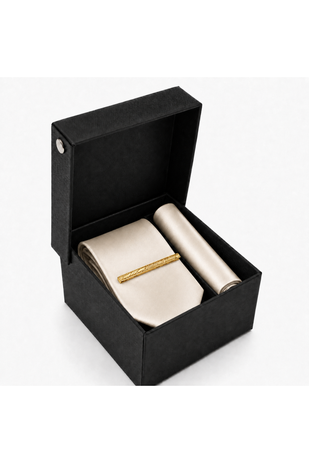Pastel Champagne Tie, Pocket Square & Gold Tie Clip Gift Set