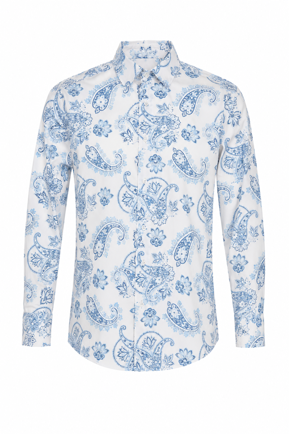 Sky Blue Paisley Floral Print Men's 100% Cotton Shirt
