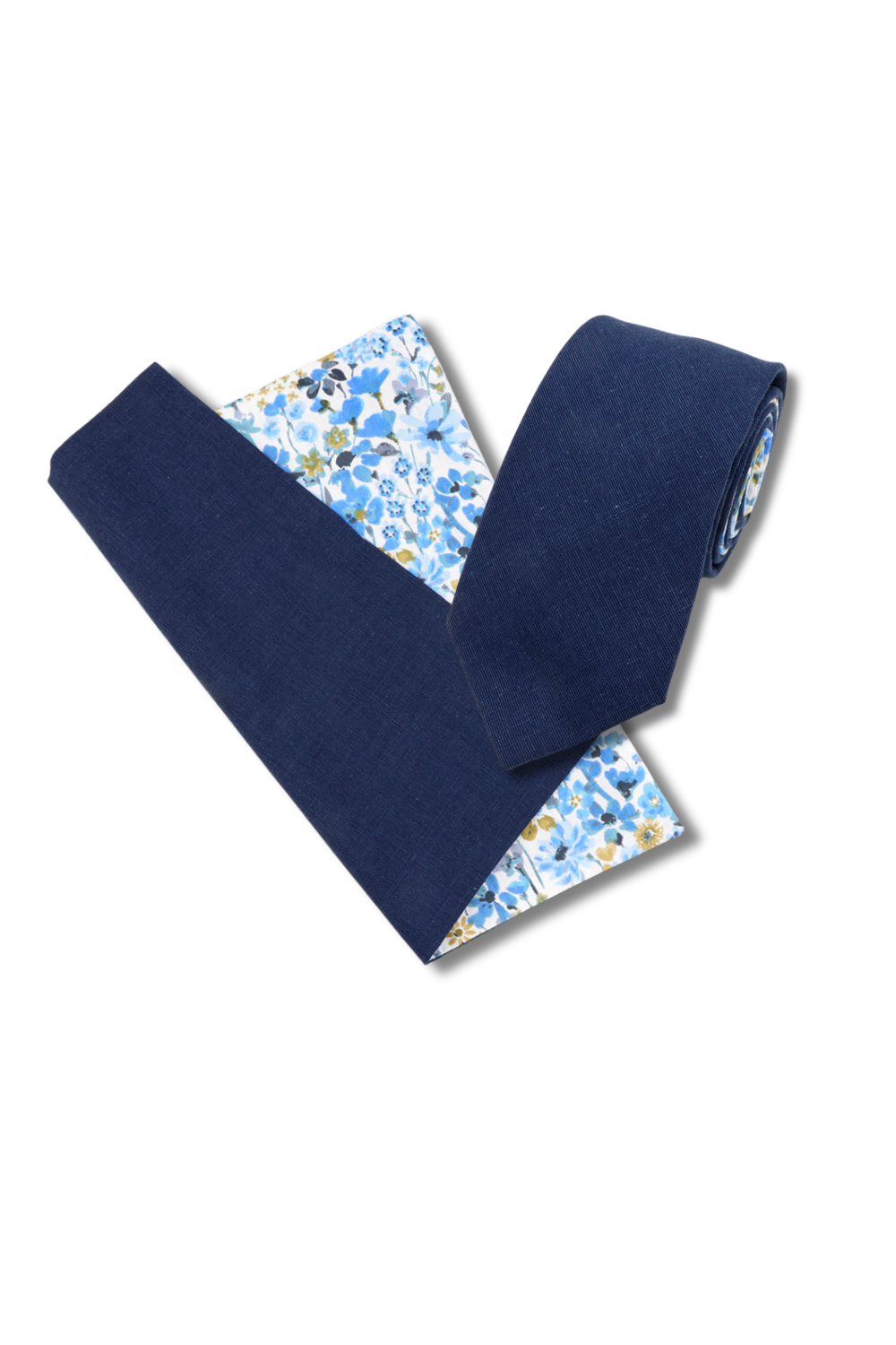 Two Tone Pastel Navy Floral cotton tie & pocket square set