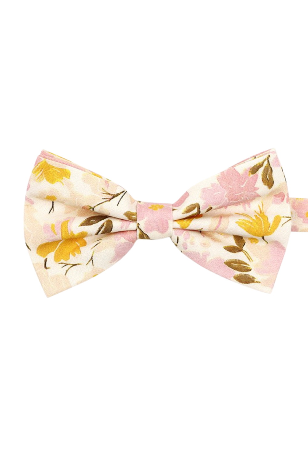Yellow & Pink floral cotton classic mens bow tie & pocket square set