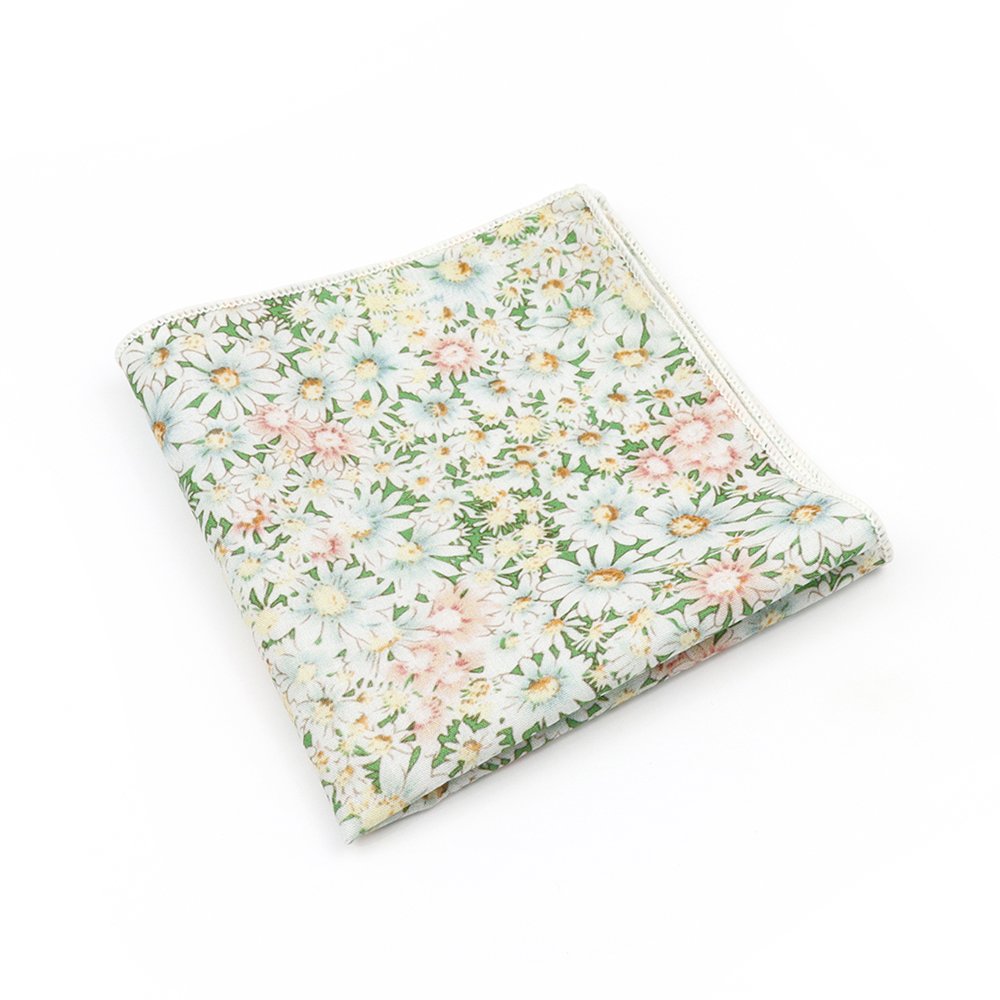 Green & White floral cotton pocket square