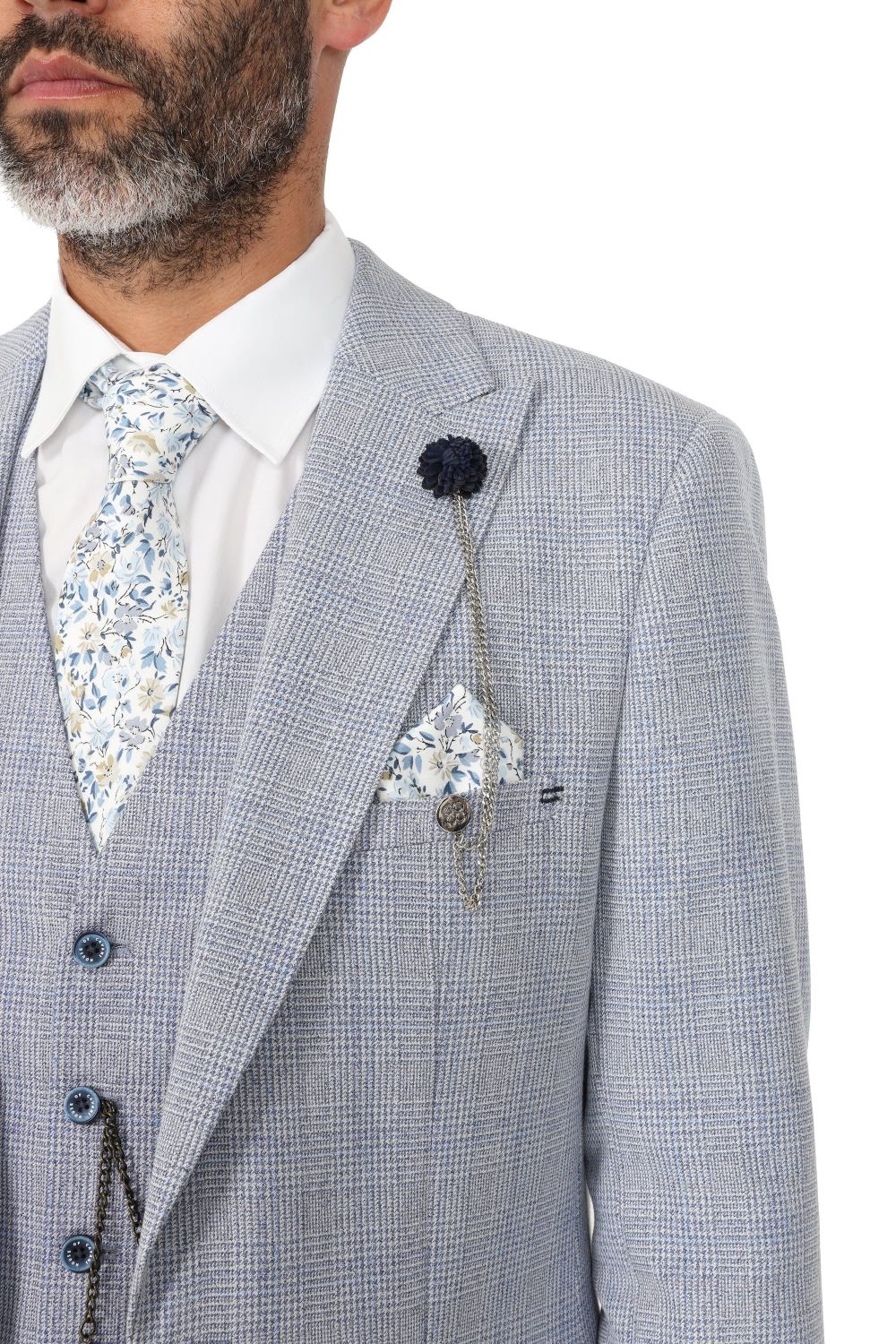 Cavani Sky Blue Check Three Piece Suit. with contrast trousers