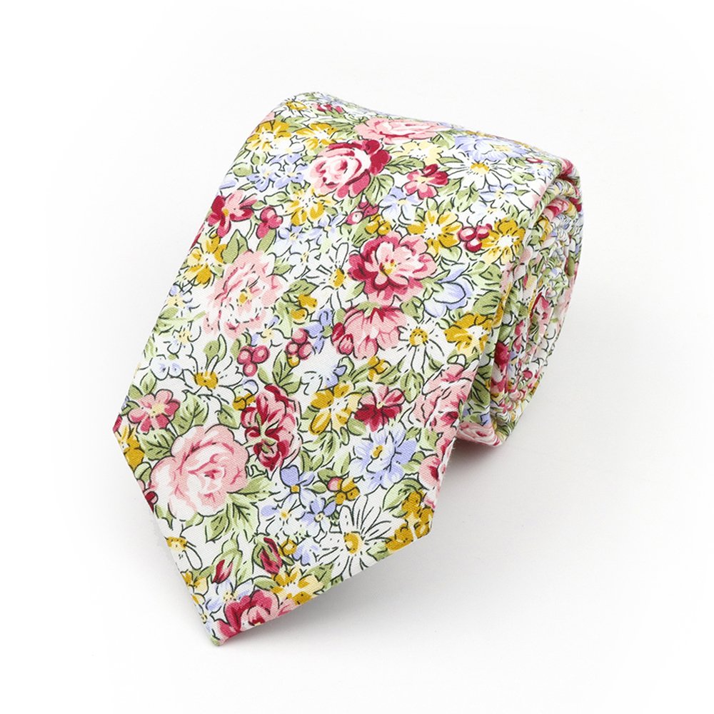 Multicoloured floral printed cotton wedding tie
