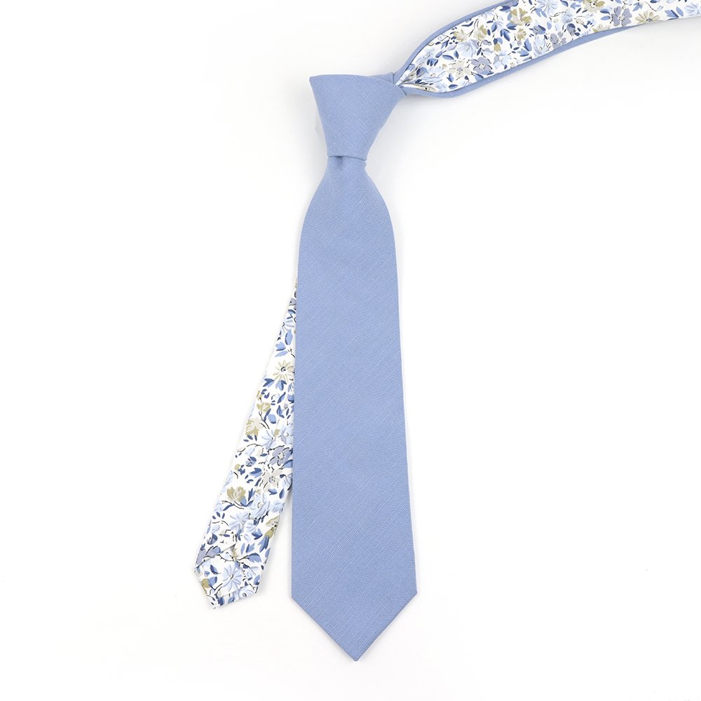 Two Tone Pastel Blue Floral cotton tie & pocket square set