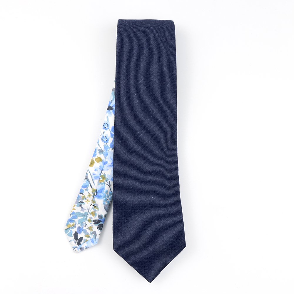 Two Tone Pastel Navy Floral cotton tie & pocket square set