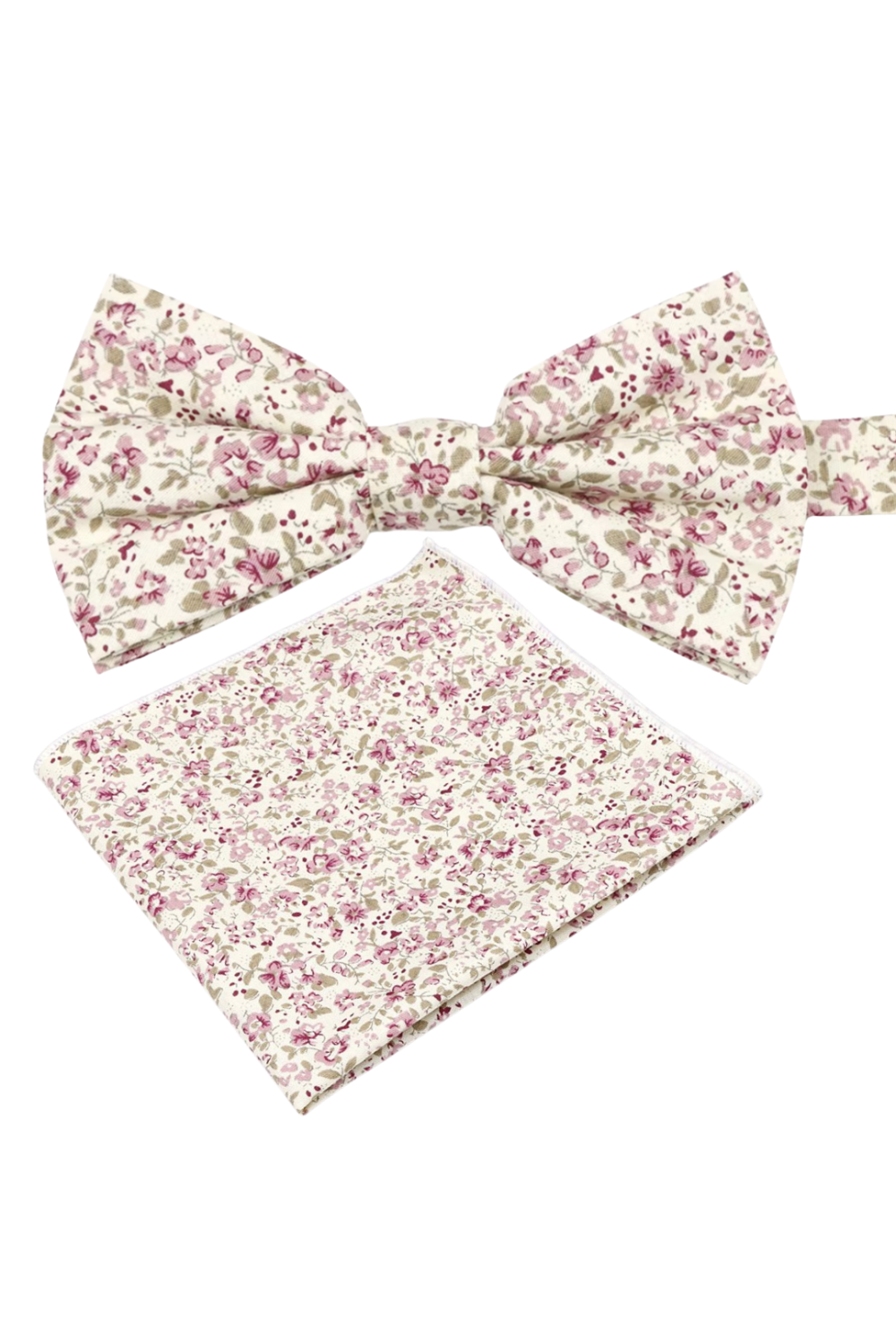 Blush Pink floral cotton classic mens bow tie & pocket square set