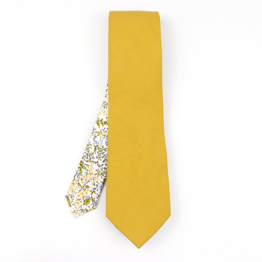 Two Tone Yellow floral cotton tie