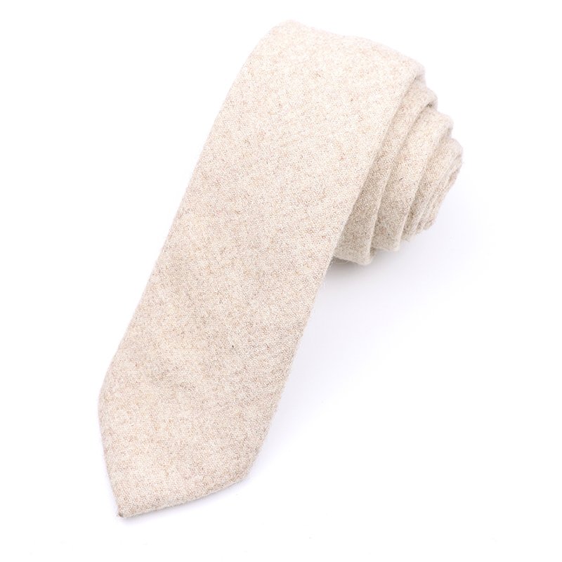Mens Beige Cream Wool Tweed Tie