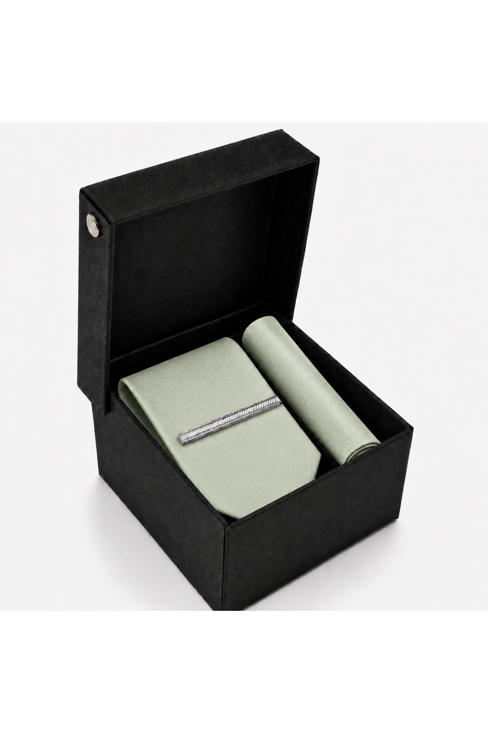 Pastel Green Tie, Pocket Square & Silver Tie Clip Gift Set