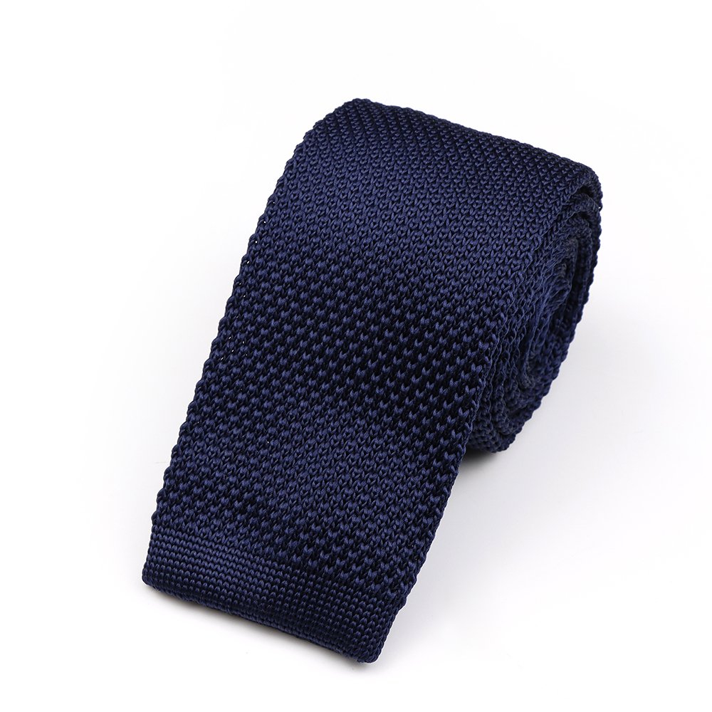 Mens Luxury Navy Knitted Tie Pocket Square  Gift Box Set
