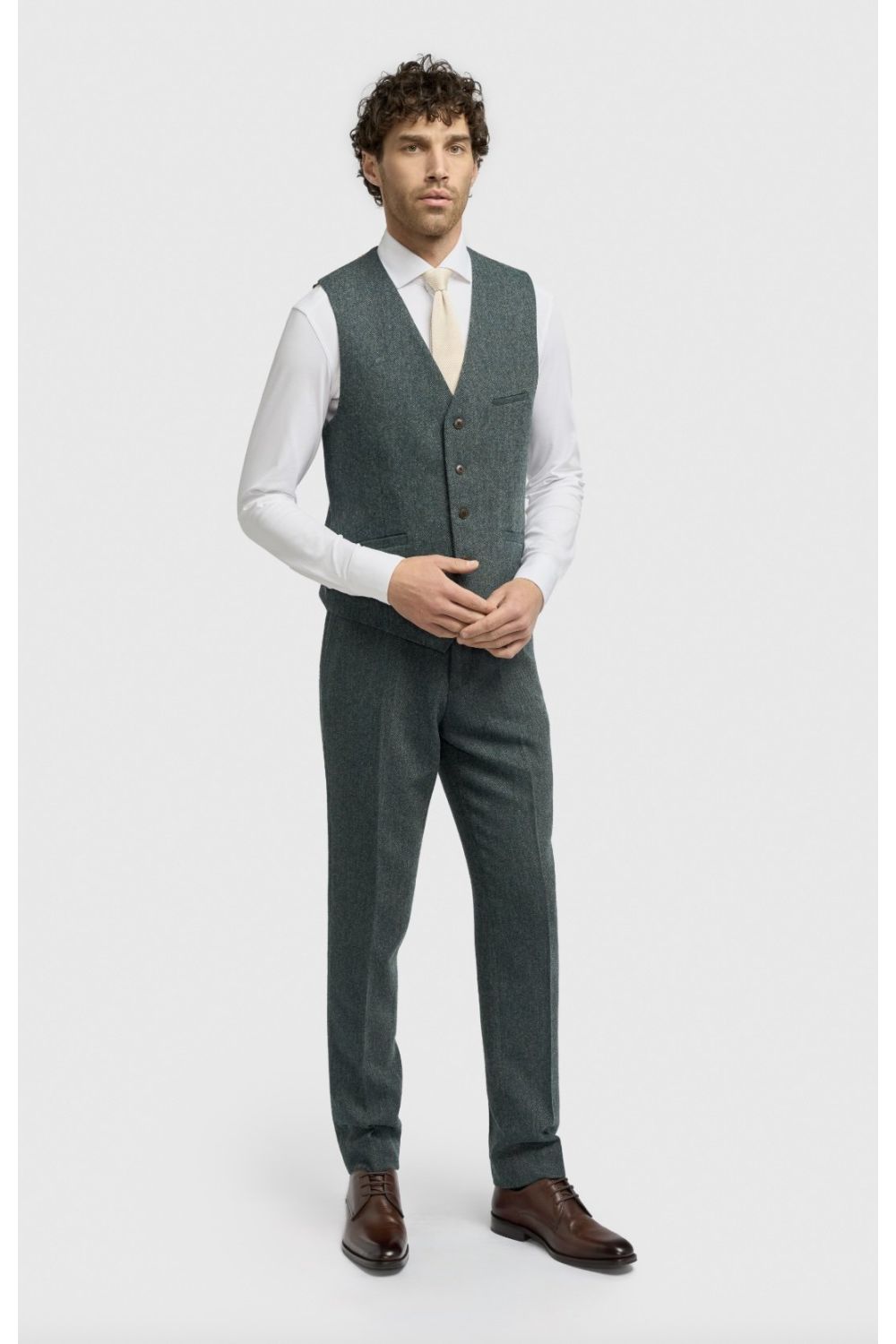 Cavani Thomas Lush Olive Tweed Three Piece Suit