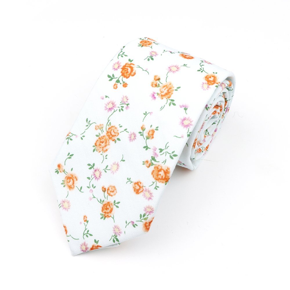 Orange & Pink floral flower cotton tie & pocket square set