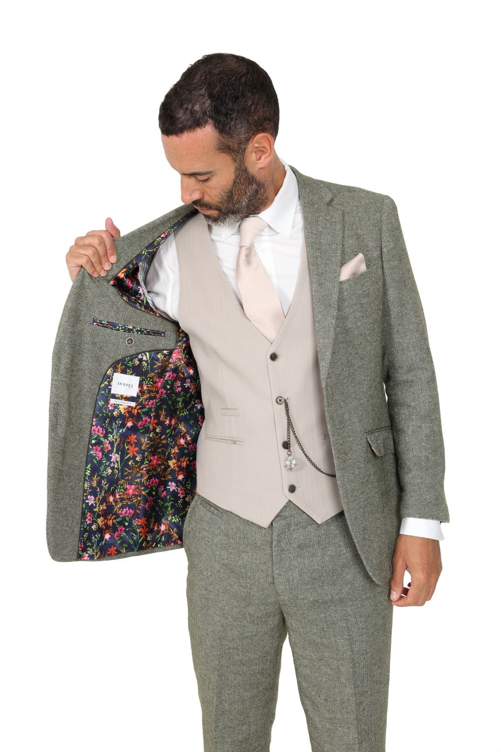 Sage Suit with Contrast Stone Waistcoat