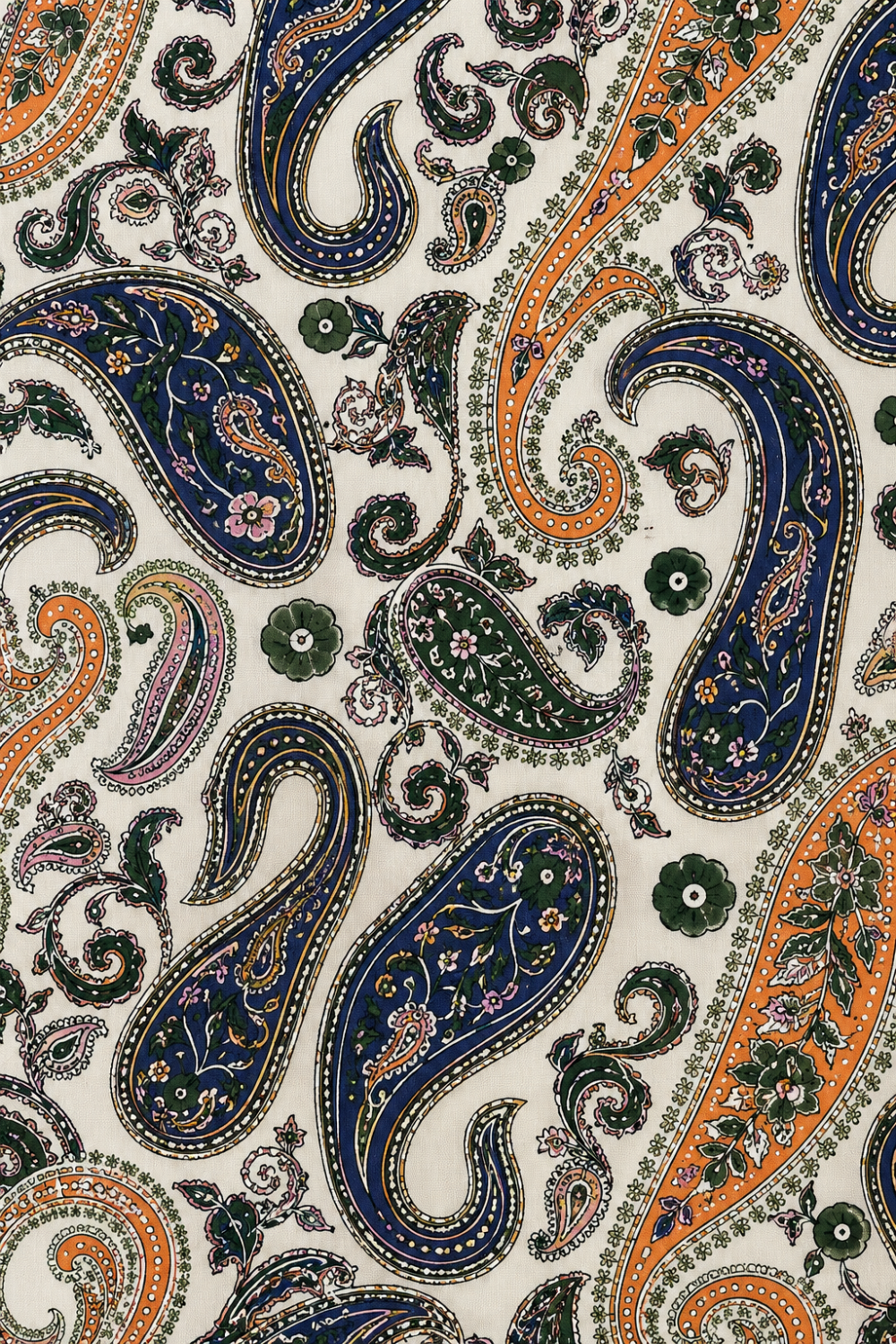 Navy & Orange Paisley Print Long Sleeve 100% Cotton Shirt