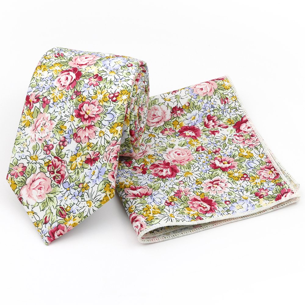 Multicoloured floral cotton classic mens tie & pocket square set