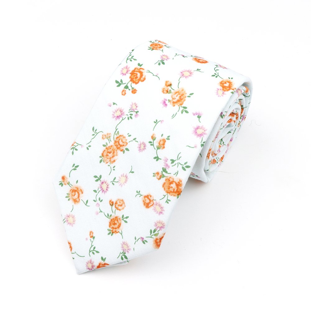 Orange & Pink floral flower cotton tie