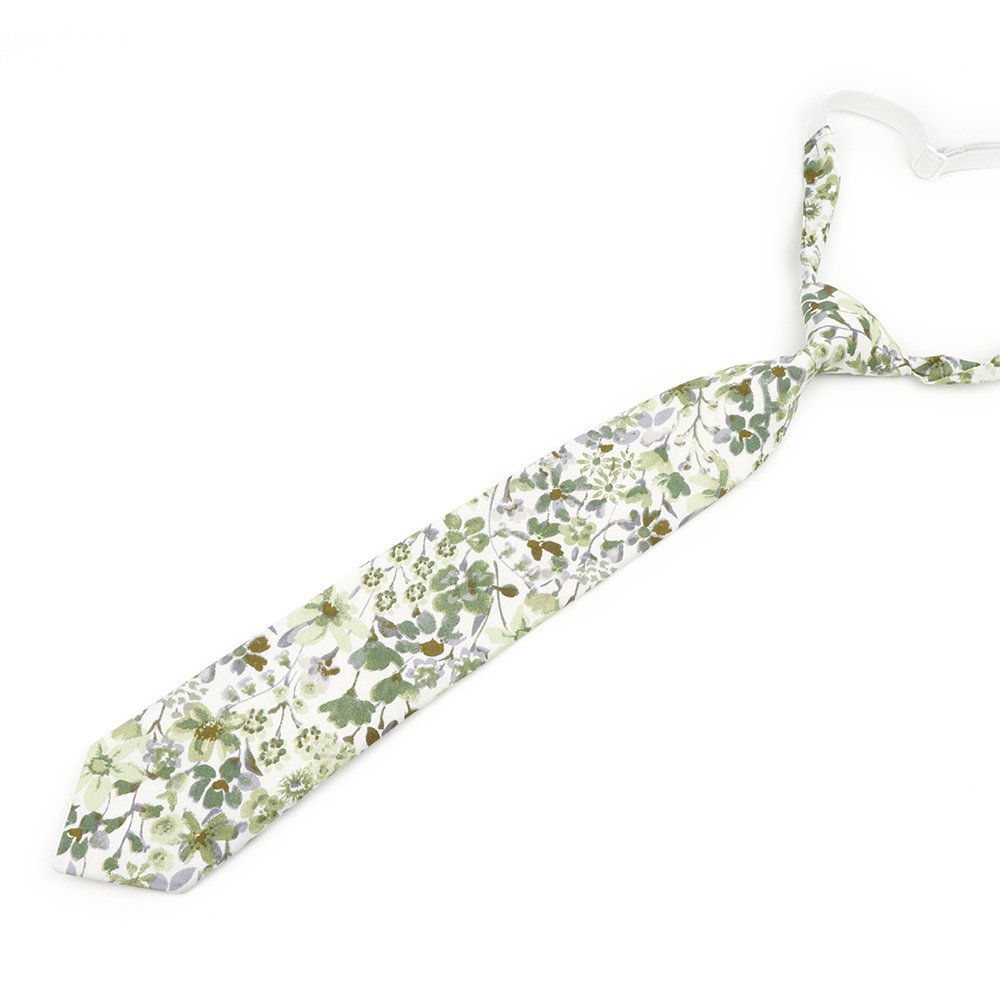 Childrens Olive Green floral flower cotton tie