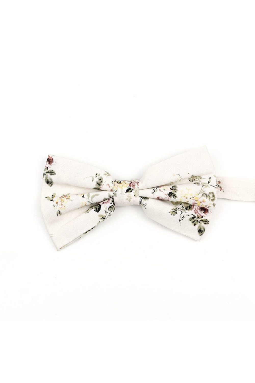 Ivory & Green floral cotton classic mens bow tie & pocket square set