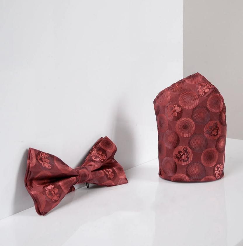 Marc Darcy Red Lining Paisley Bow tie, pocket square set
