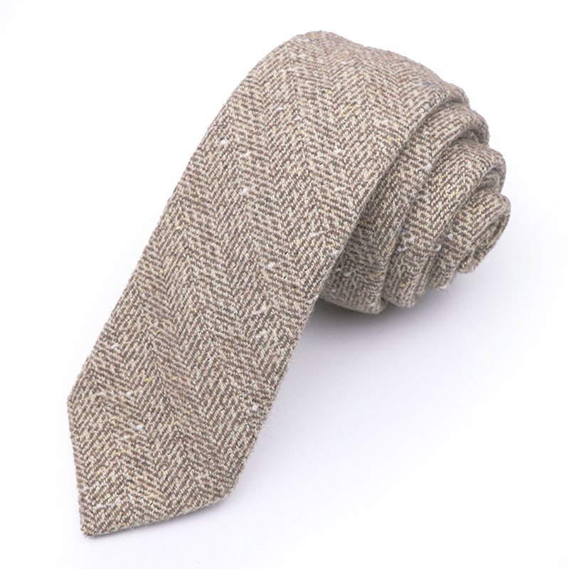 Mens Wool Tweed Stone Herringbone Tie & Pocket square set