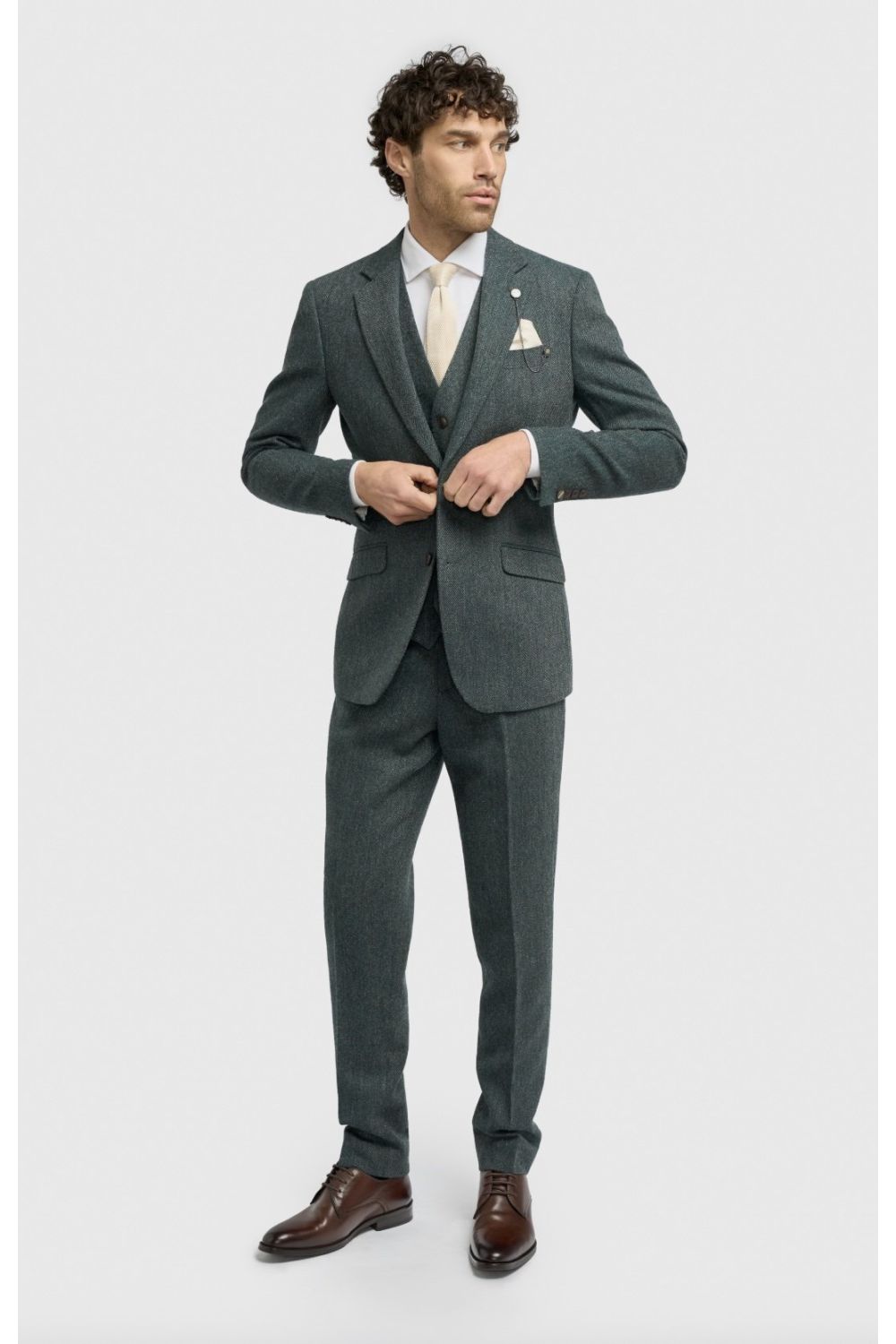 Cavani Thomas Lush Olive Tweed Three Piece Suit