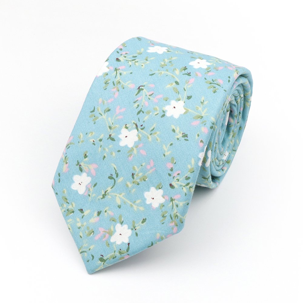 Blue & Pink floral cotton classic mens tie & pocket square set