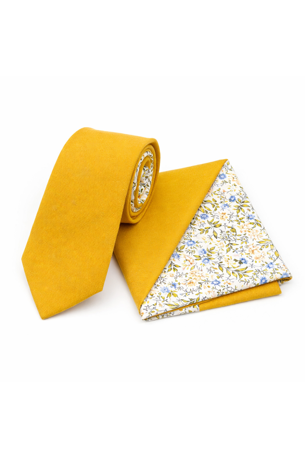 Two Tone Yellow floral cotton tie & Pocket square set