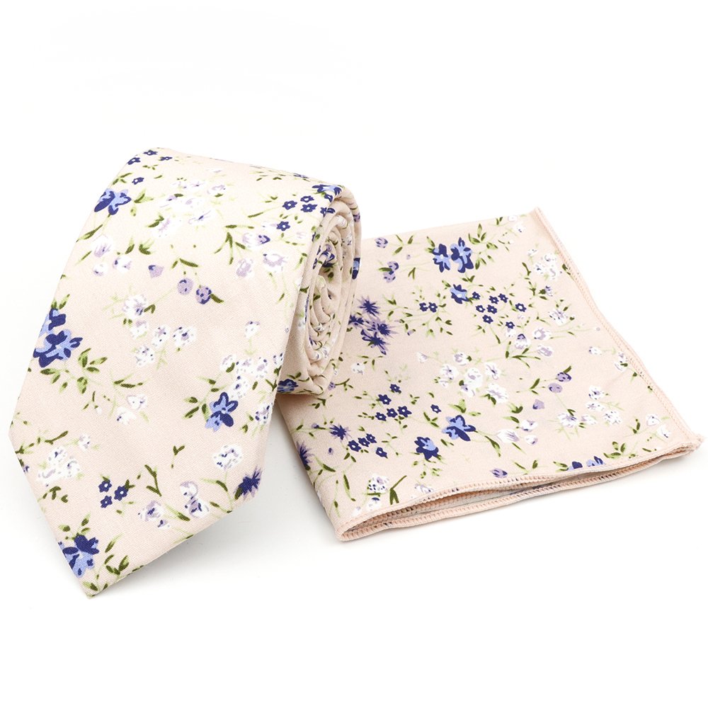 Pink floral flower cotton tie & pocket square set