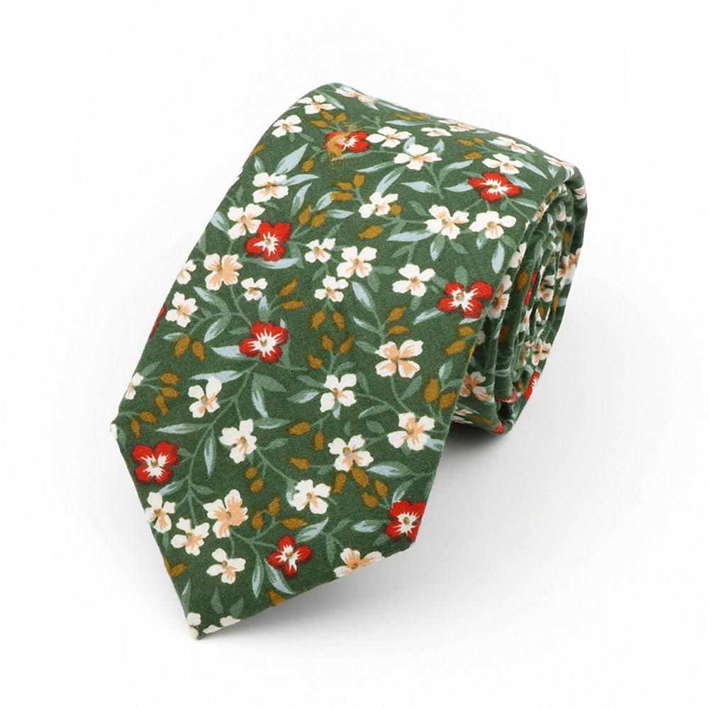 Green & Red floral cotton tie