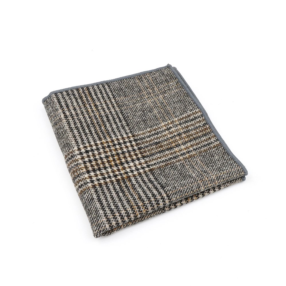 Mens Wool Grey Striped Tweed Pocket Square