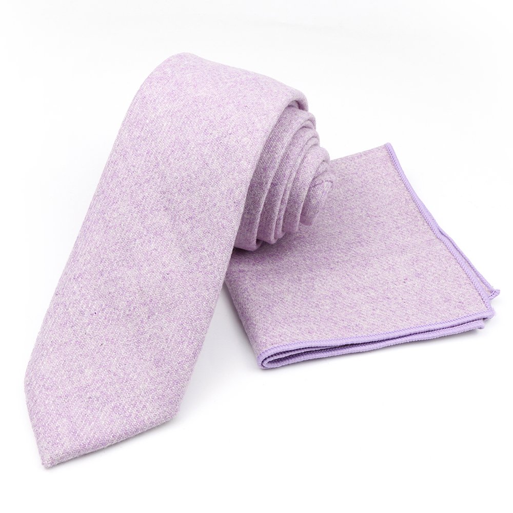 Mens Wool Tweed Lilac Tie & Pocket square set