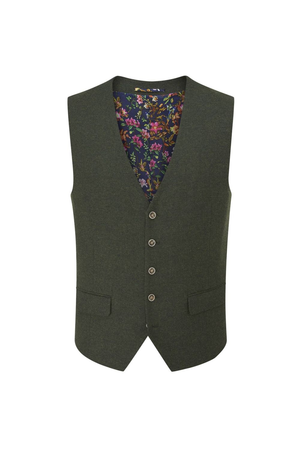 Skopes Jude Olive Suit Waistcoat Tweed Herringbone