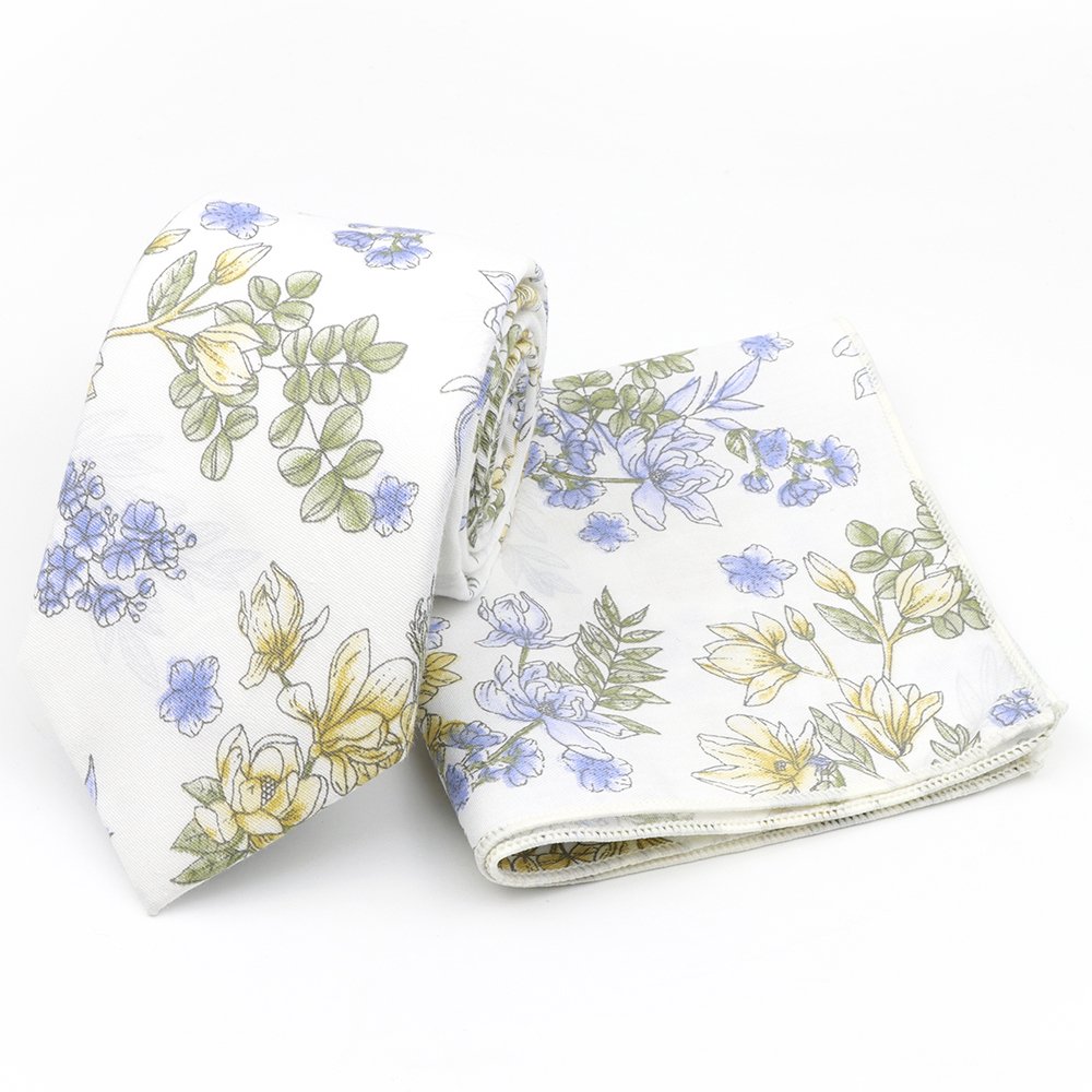 White & Sage floral cotton classic mens tie & pocket square set