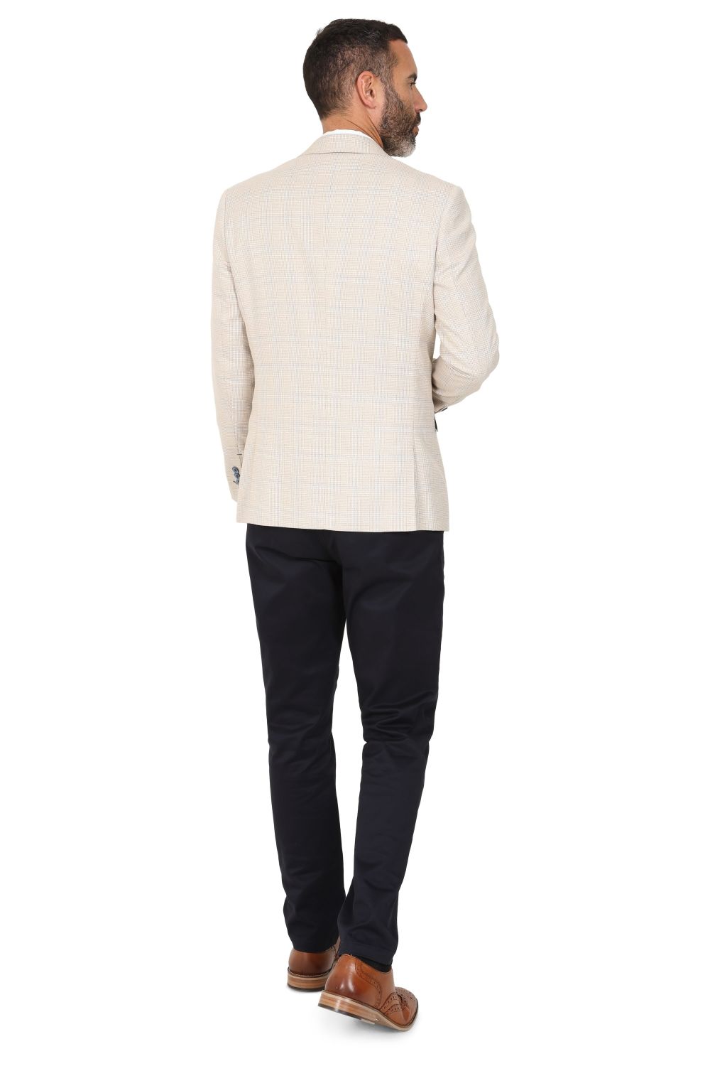 Stone Beige Check Suit with Contras Navy Trousers