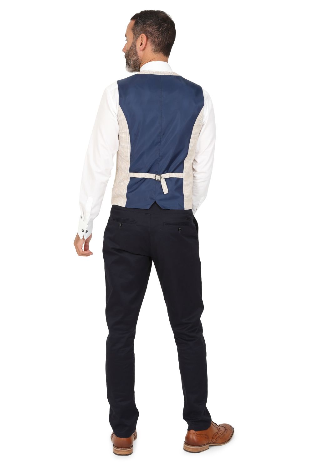 Stone Beige Check Suit with Contras Navy Trousers