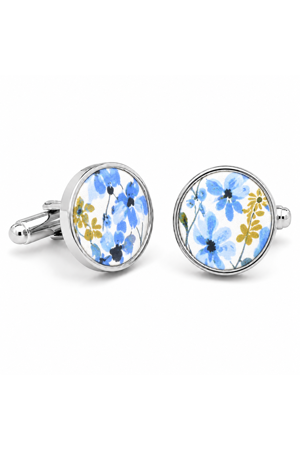 Pastel Blue floral flower cotton Cufflinks