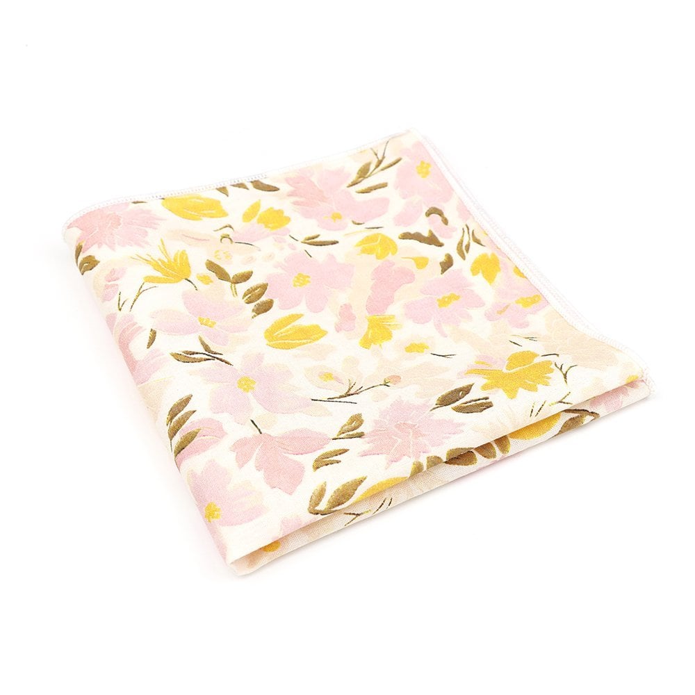 Yellow & Pink floral cotton classic mens bow tie & pocket square set