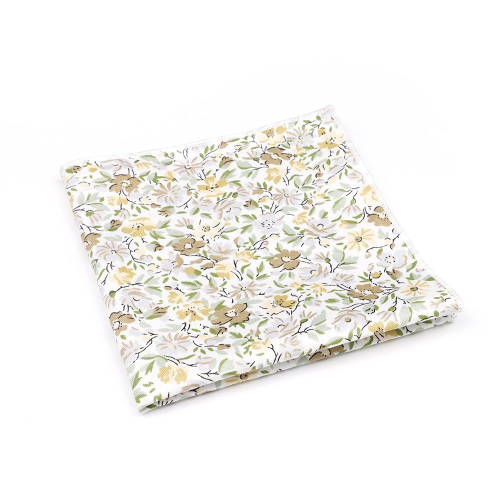 Green floral cotton classic mens bow tie & pocket square set