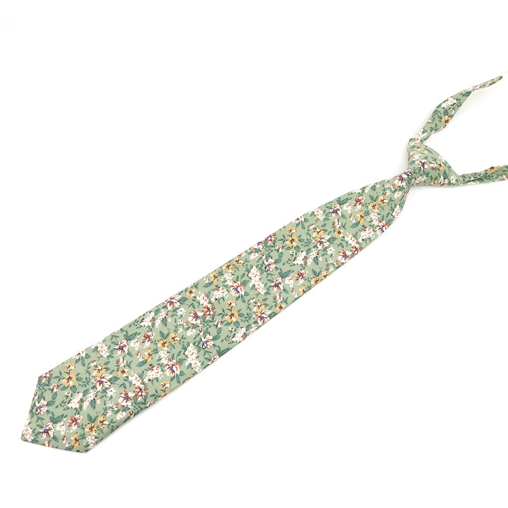 Childrens Sage green floral printed cotton wedding tie
