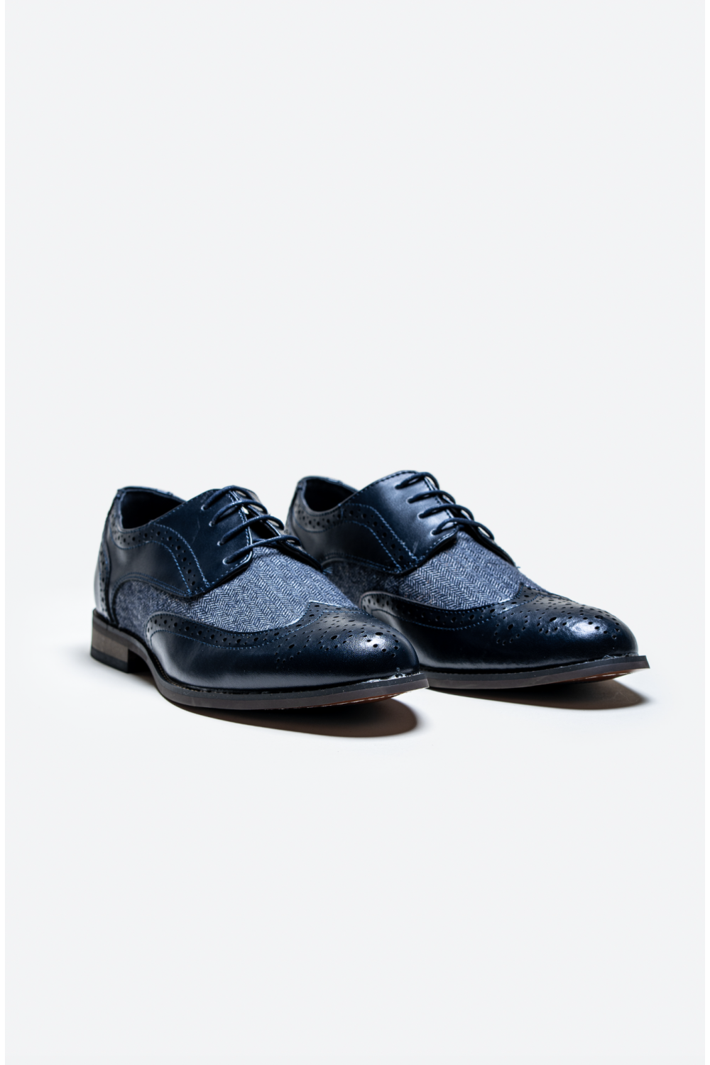 Cavani Oliver Navy tweed Brogue Leather shoe