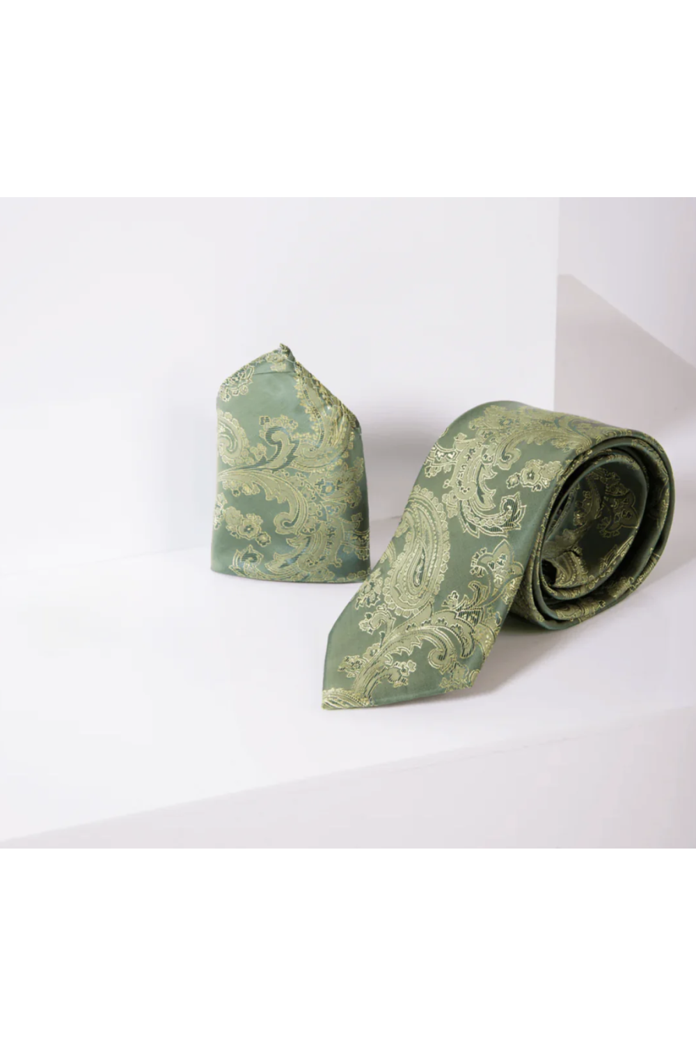 Green Paisley Lining tie & pocket square set