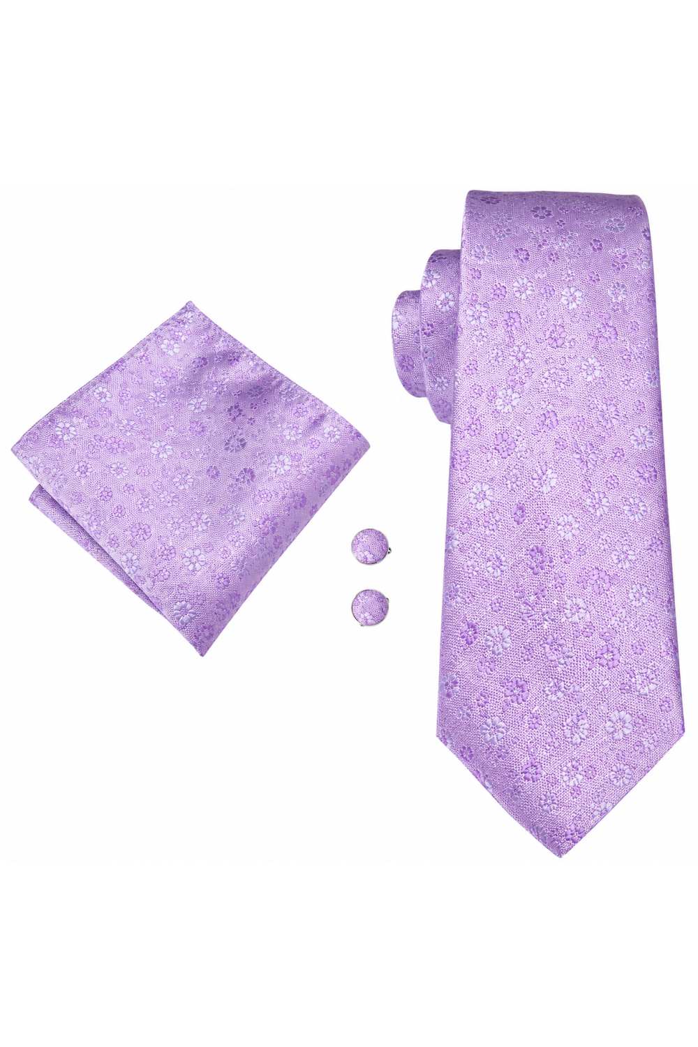 Pastel Lilac Floral pocket square, Cufflink and wedding tie set