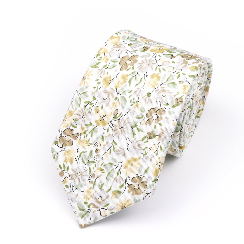 Green Floral Tie Gift Set with Pocket Square & Silver Tie Clip