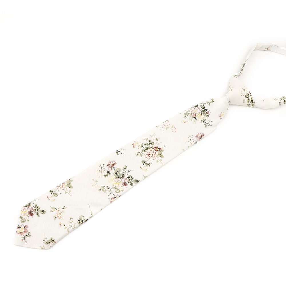 Childrens Ivory & Green floral flower cotton necktie