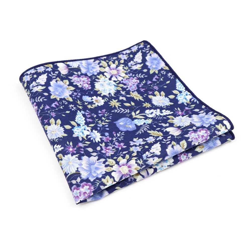 Blue & Purple floral cotton classic mens bow tie & pocket square set