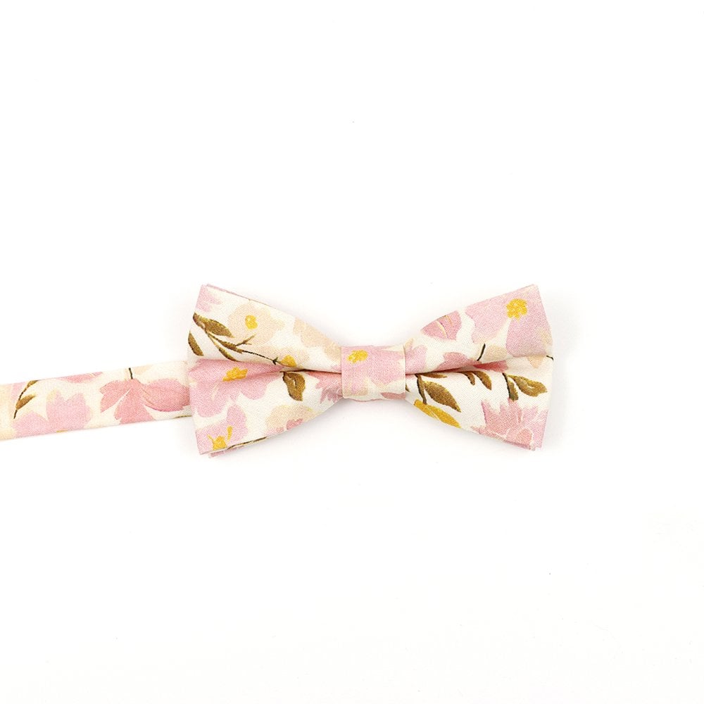 Children's Yellow & Pink floral flower cotton mens bow tie