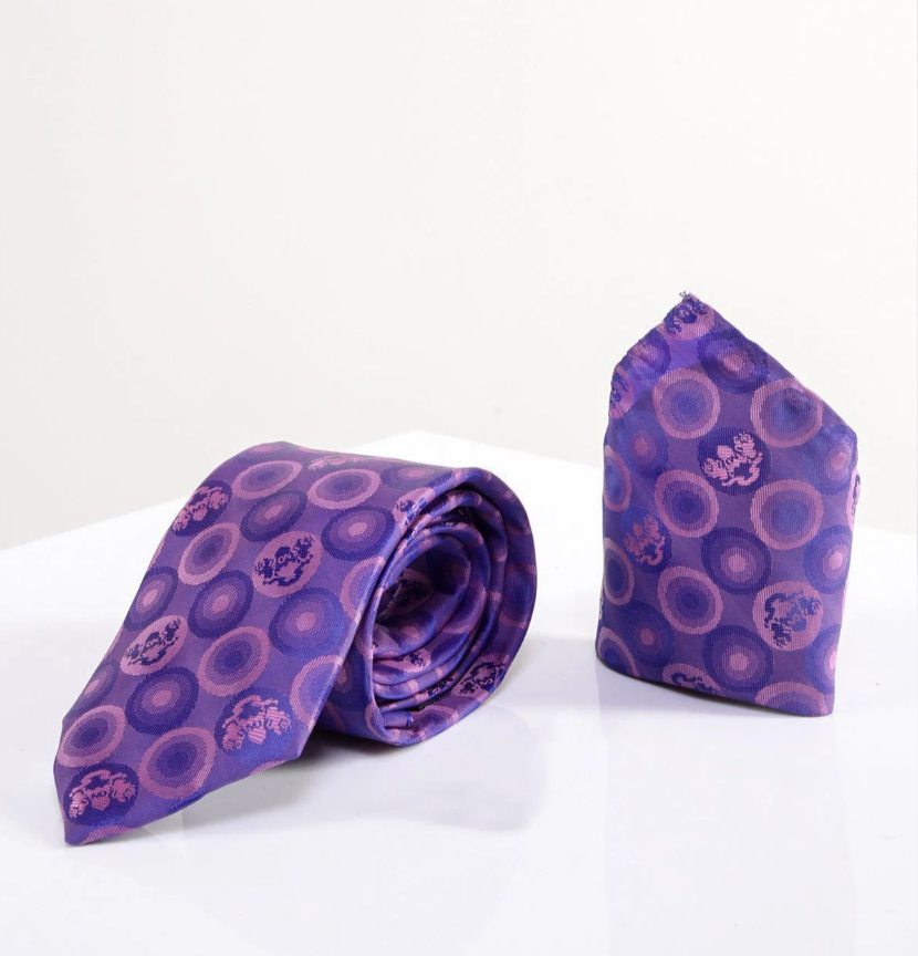 Marc Darcy Purple Bubble Lining tie, pocket square set