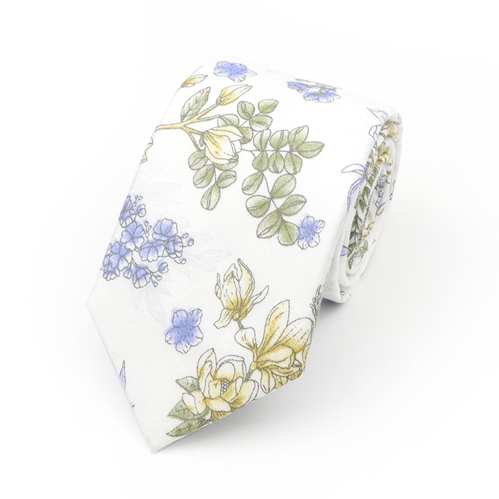 White & Sage floral printed cotton wedding tie