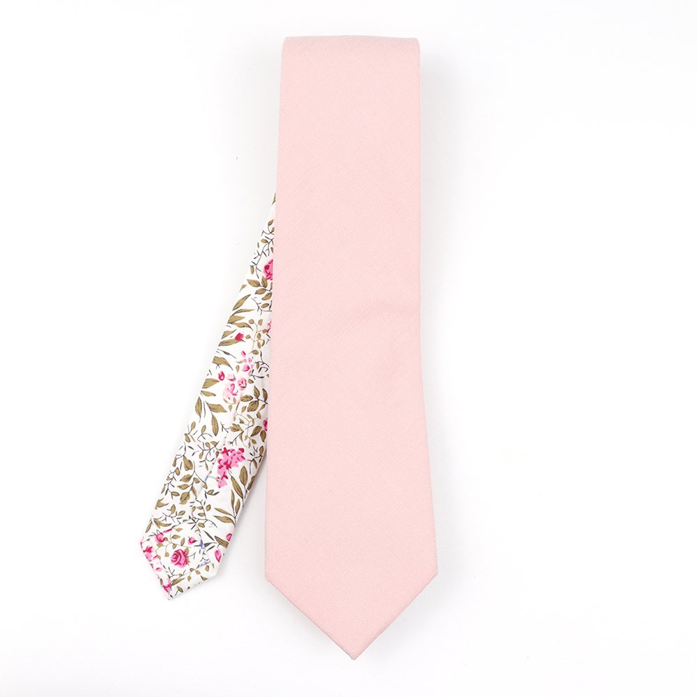 Two Tone Pastel Pink  & Fuchsia floral cotton tie & Pocket square set