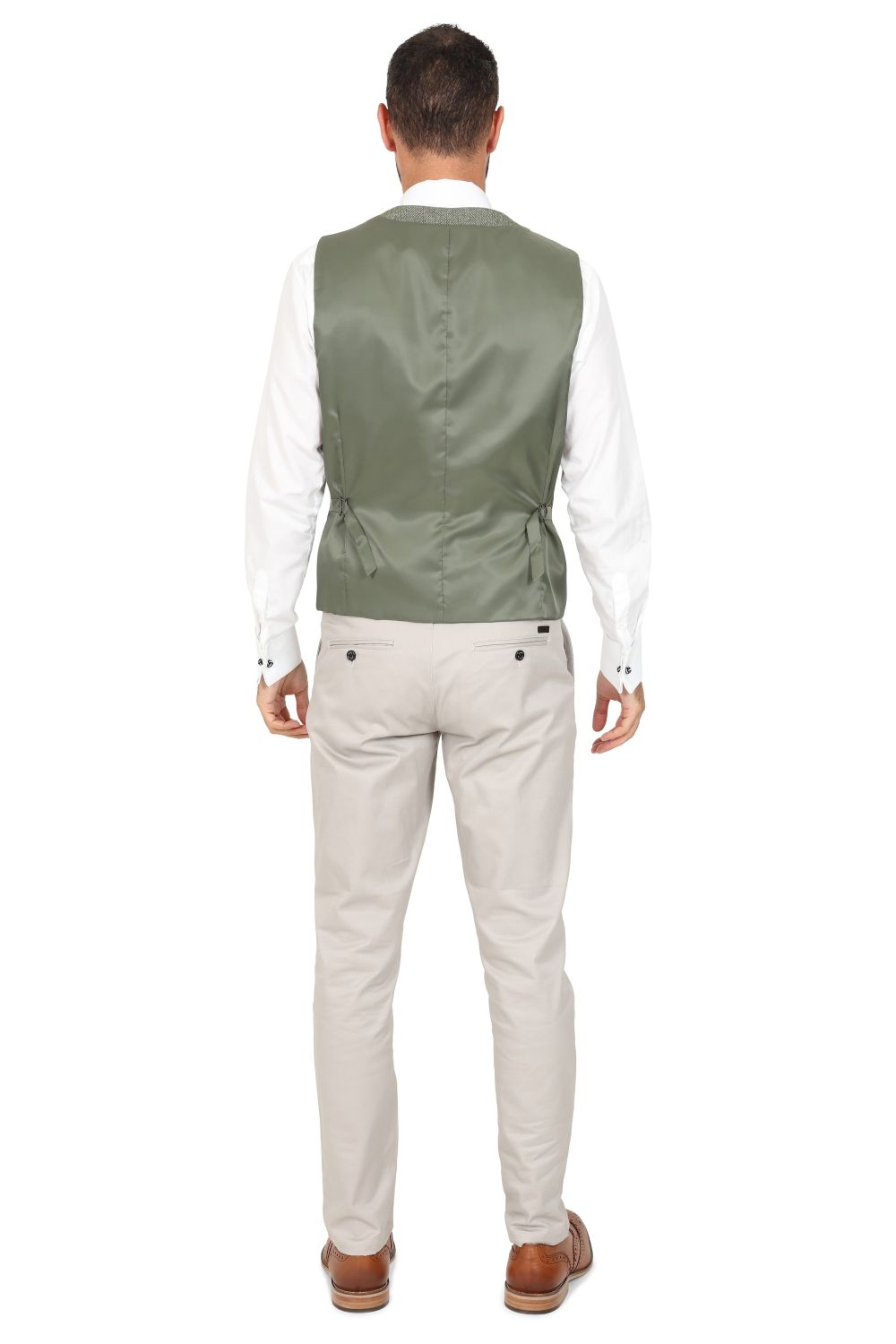 Sage Suit with Contrast Stone Trousers